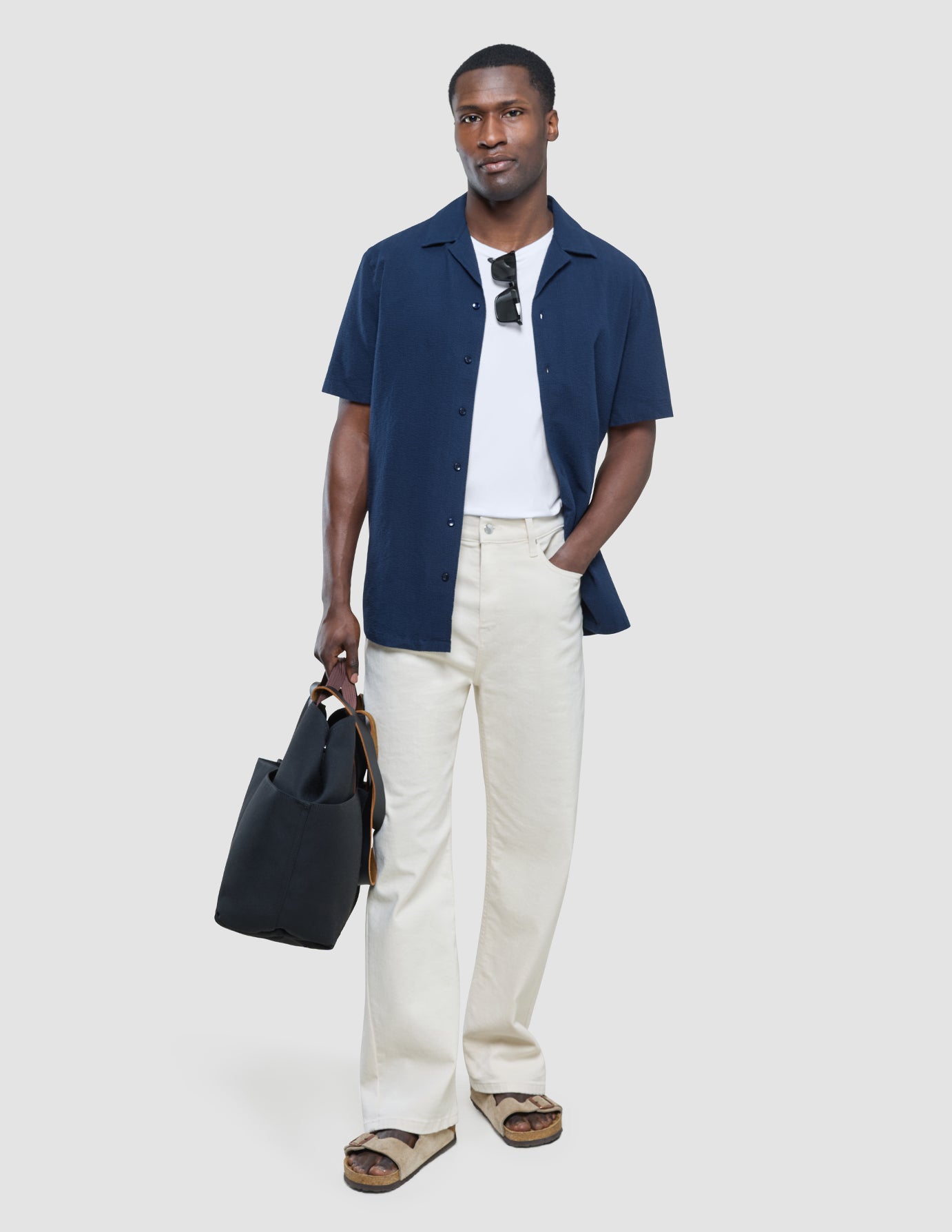 Seersucker Short Sleeve Shirt Dark Navy
