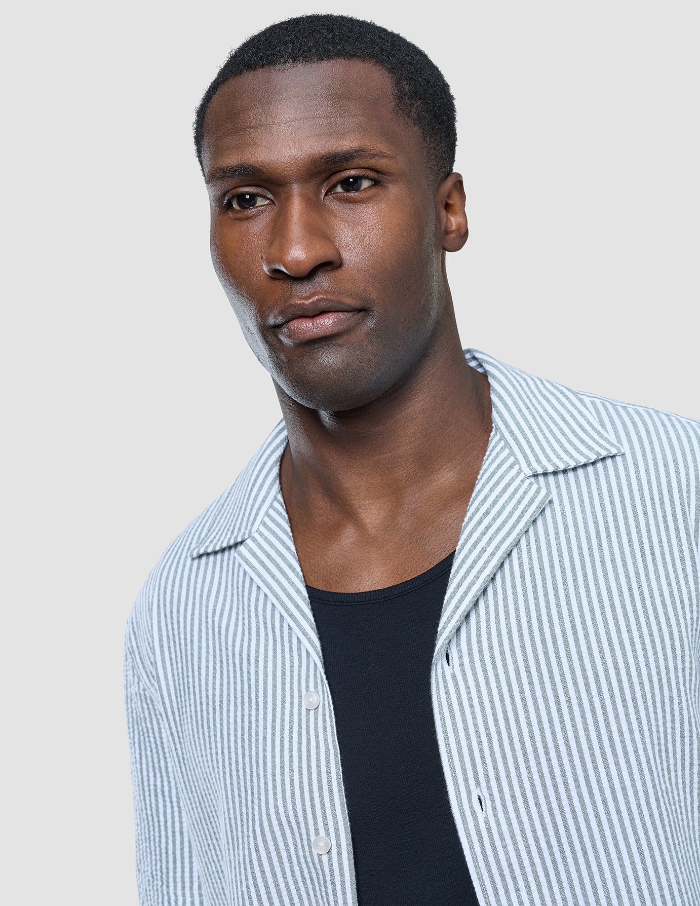 Seersucker Short Sleeve Shirt Green Stripes