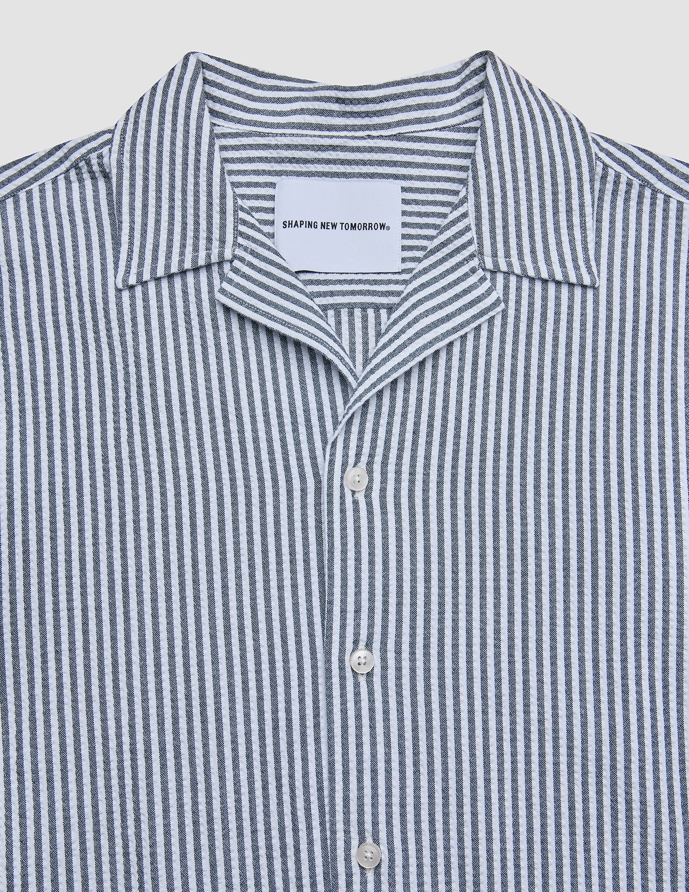 Seersucker Short Sleeve Shirt Navy Stripes