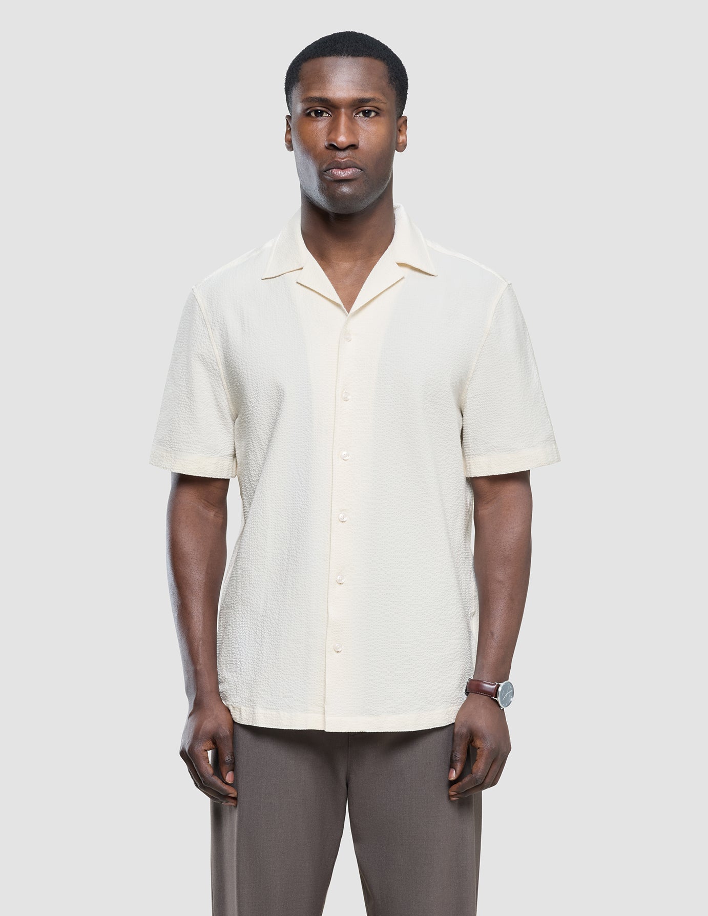 Seersucker Short Sleeve Shirt Off White