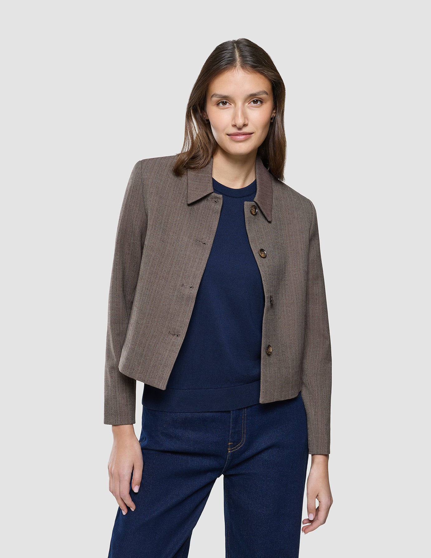 Women Serene Short Jacket Brown Stone Herringbone