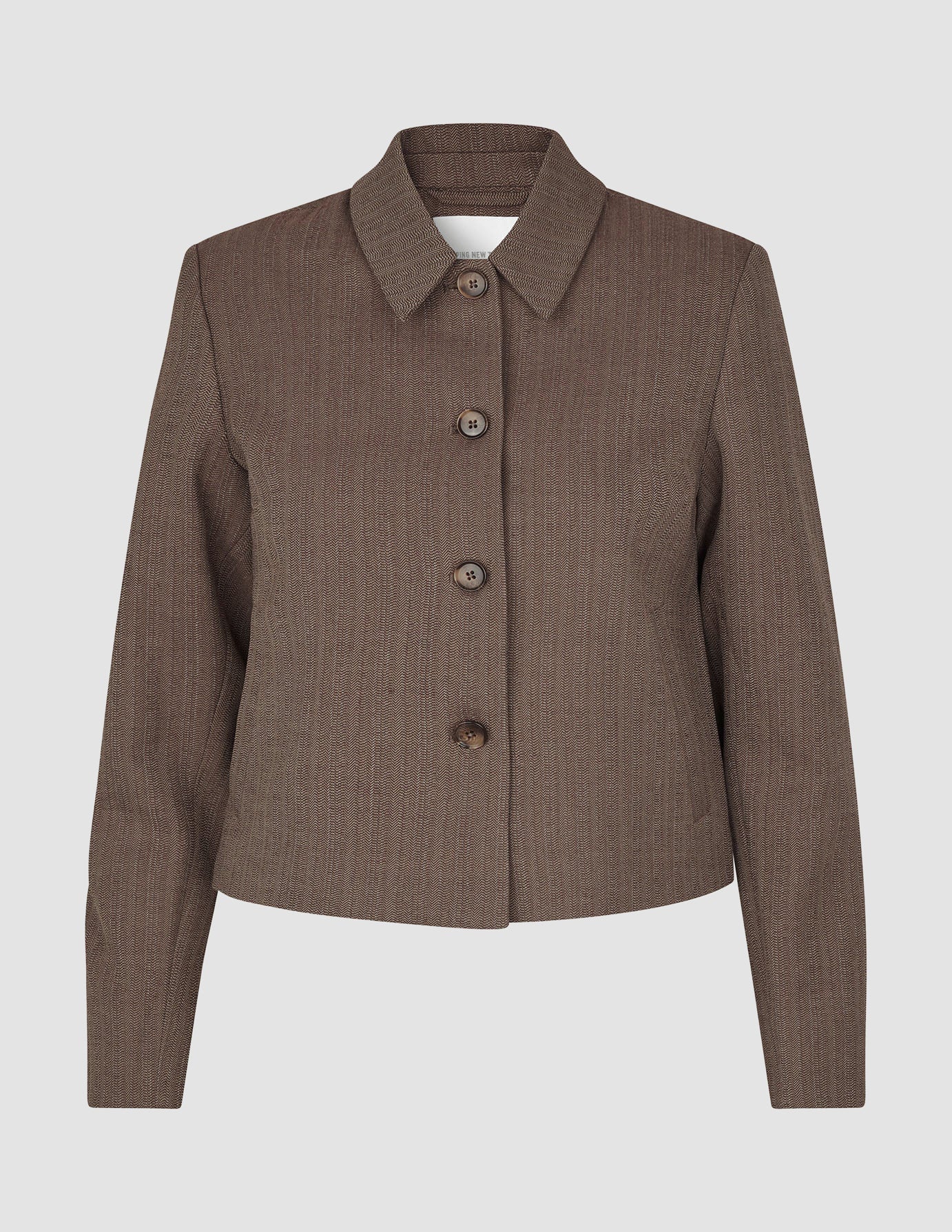 Women Serene Short Jacket Brown Stone Herringbone