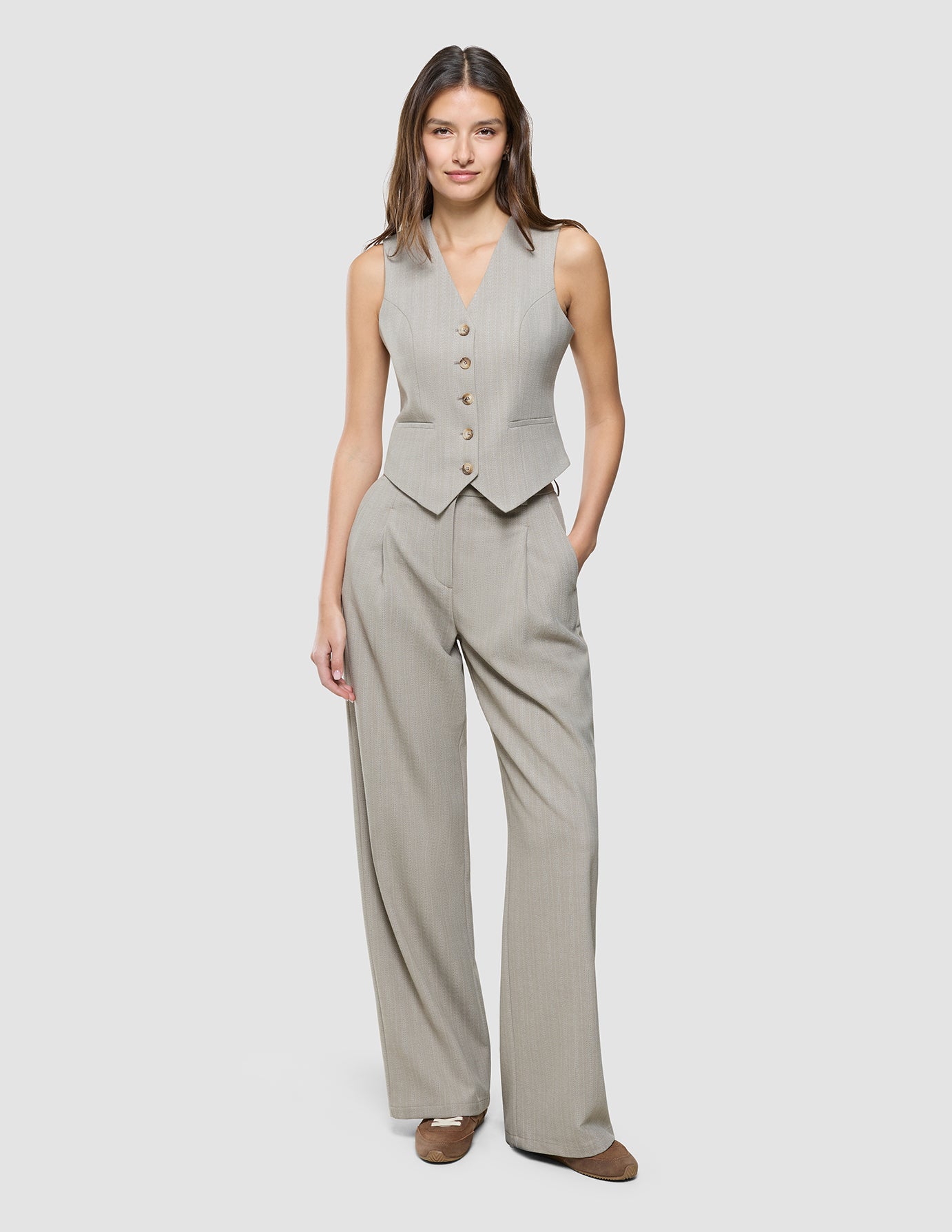 Women Serene Short Vest Burnt Sugar Herringbone