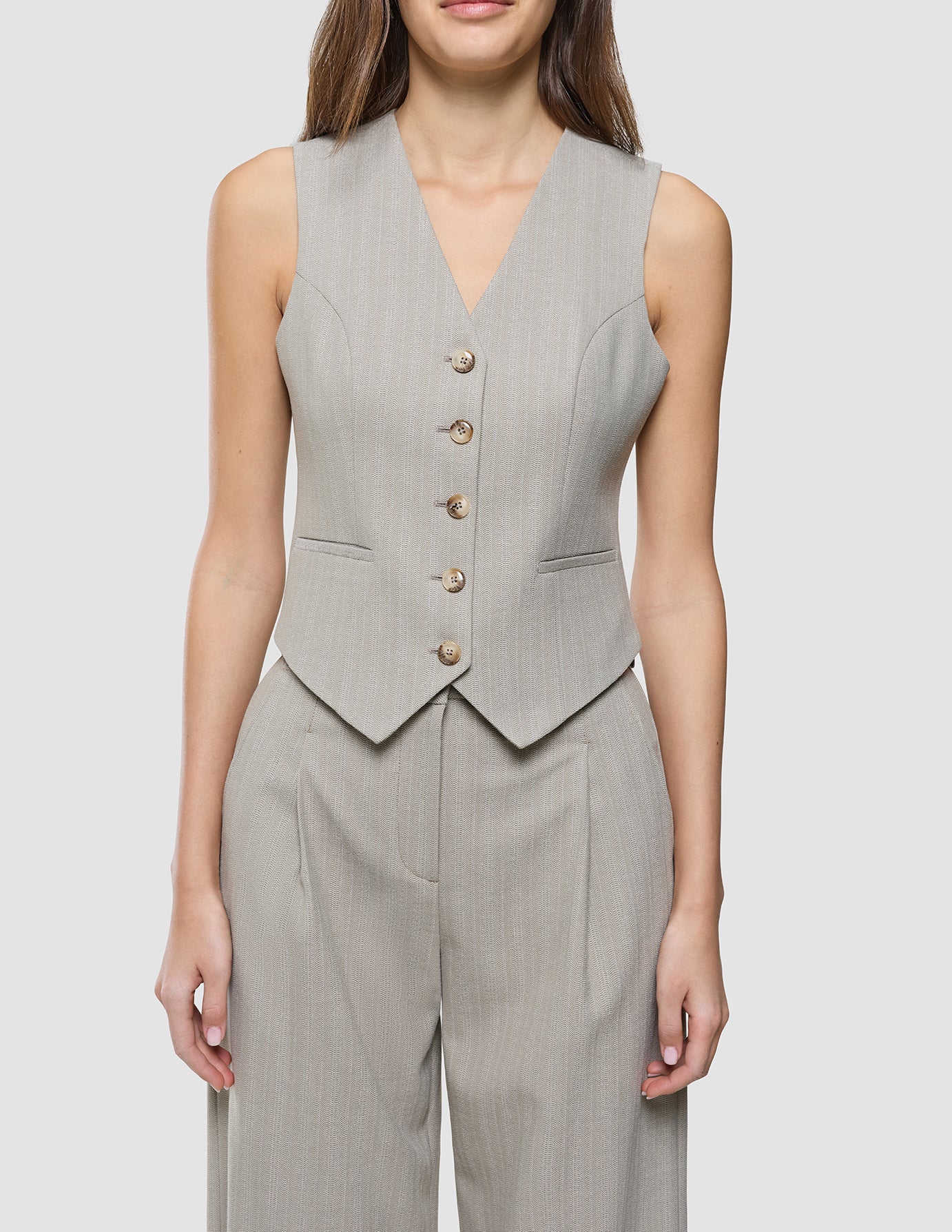 Women Serene Short Vest Burnt Sugar Herringbone