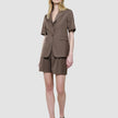 skye set dark chestnut melange short sleeved blazer shorts
