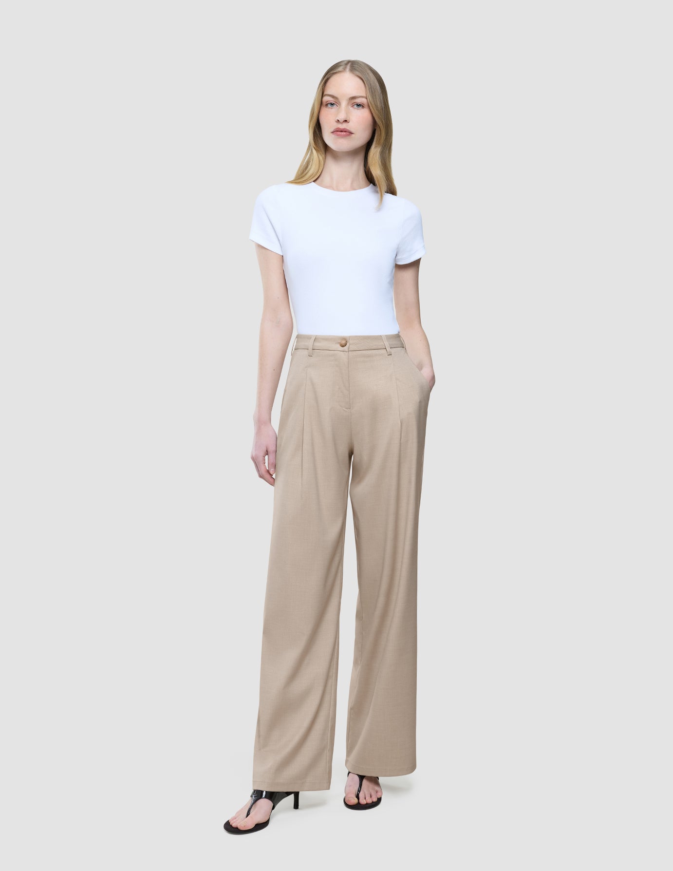 Women's Skye Pants Wide Sandy Beige Melange