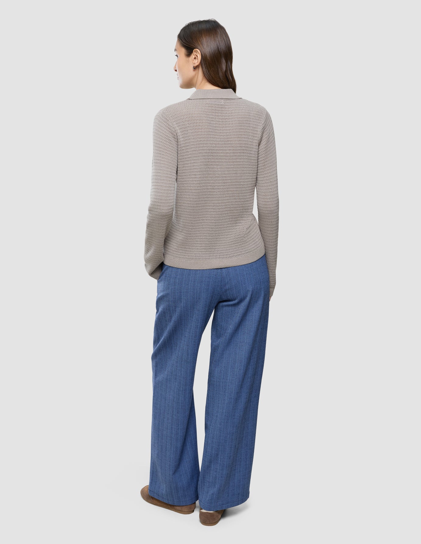 Women Structured Polo Long Sleeve Dark Sand