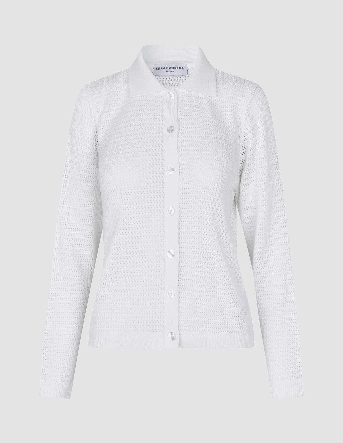 Women Structured Polo Long Sleeve Off White