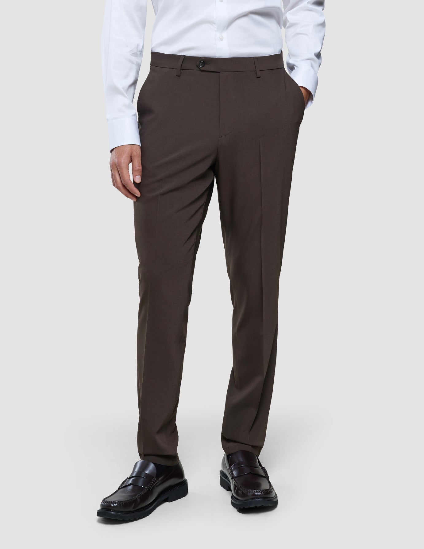 Tech Wool Suit Pants Slim Cocoa Brown