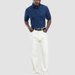 Textured Knitted Short Sleeve Polo Shirt Navy