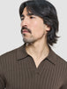 V-Neck Knit Short Sleeve Polo Dark Brown
