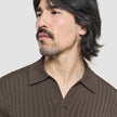 V-Neck Knit Short Sleeve Polo Dark Brown