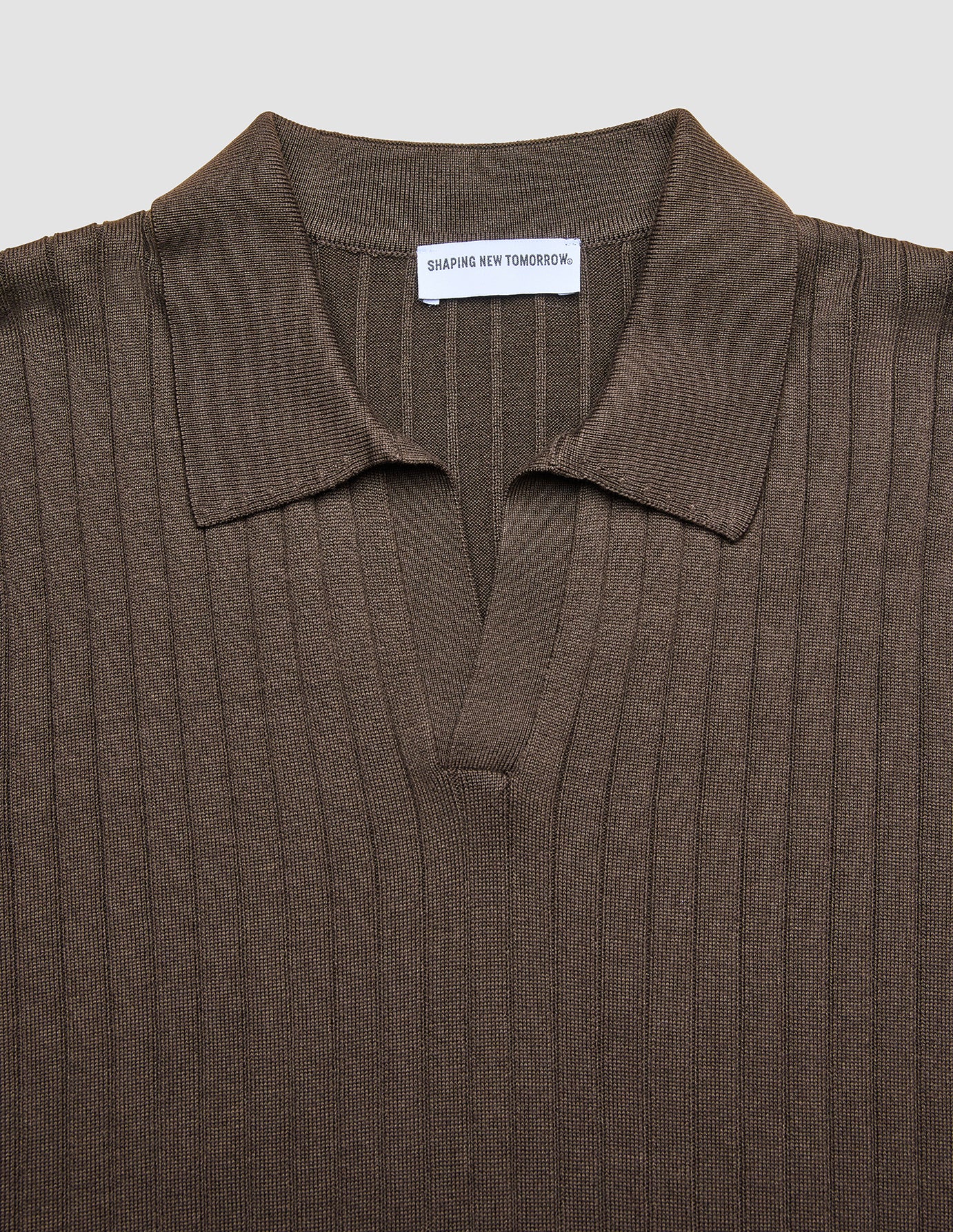 V-Neck Knit Short Sleeve Polo Dark Brown