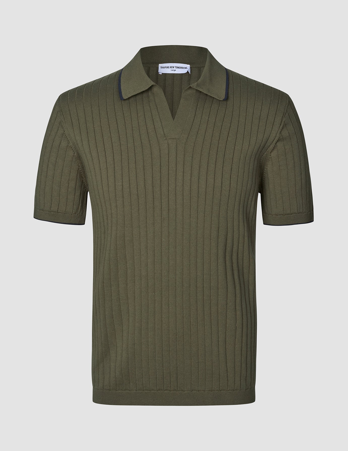 V-Neck Knit Short Sleeve Polo Green Night