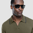 V-Neck Knit Short Sleeve Polo Green Night