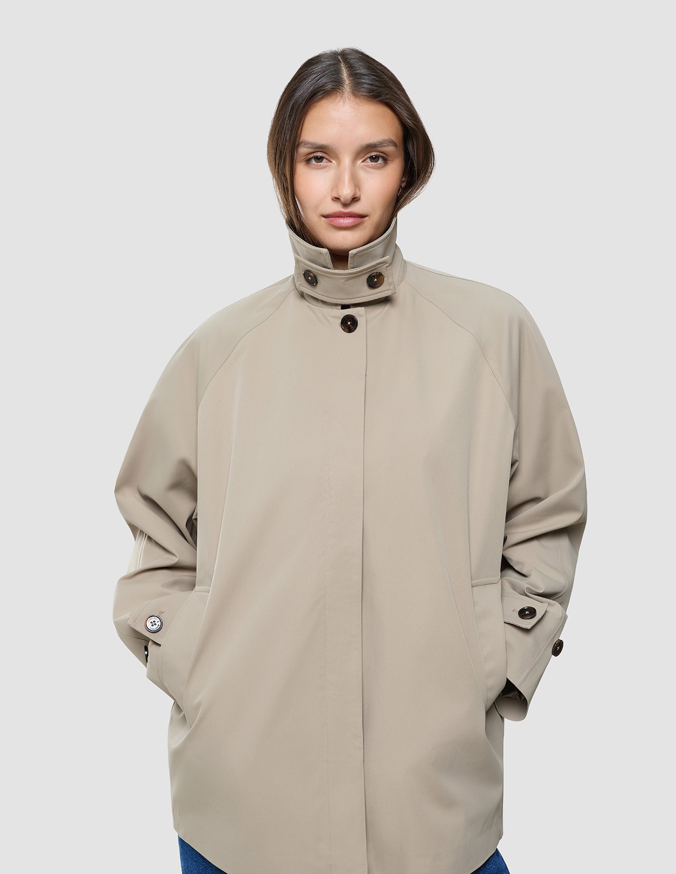 Women Waterproof Trench Coat Short Sand Grain