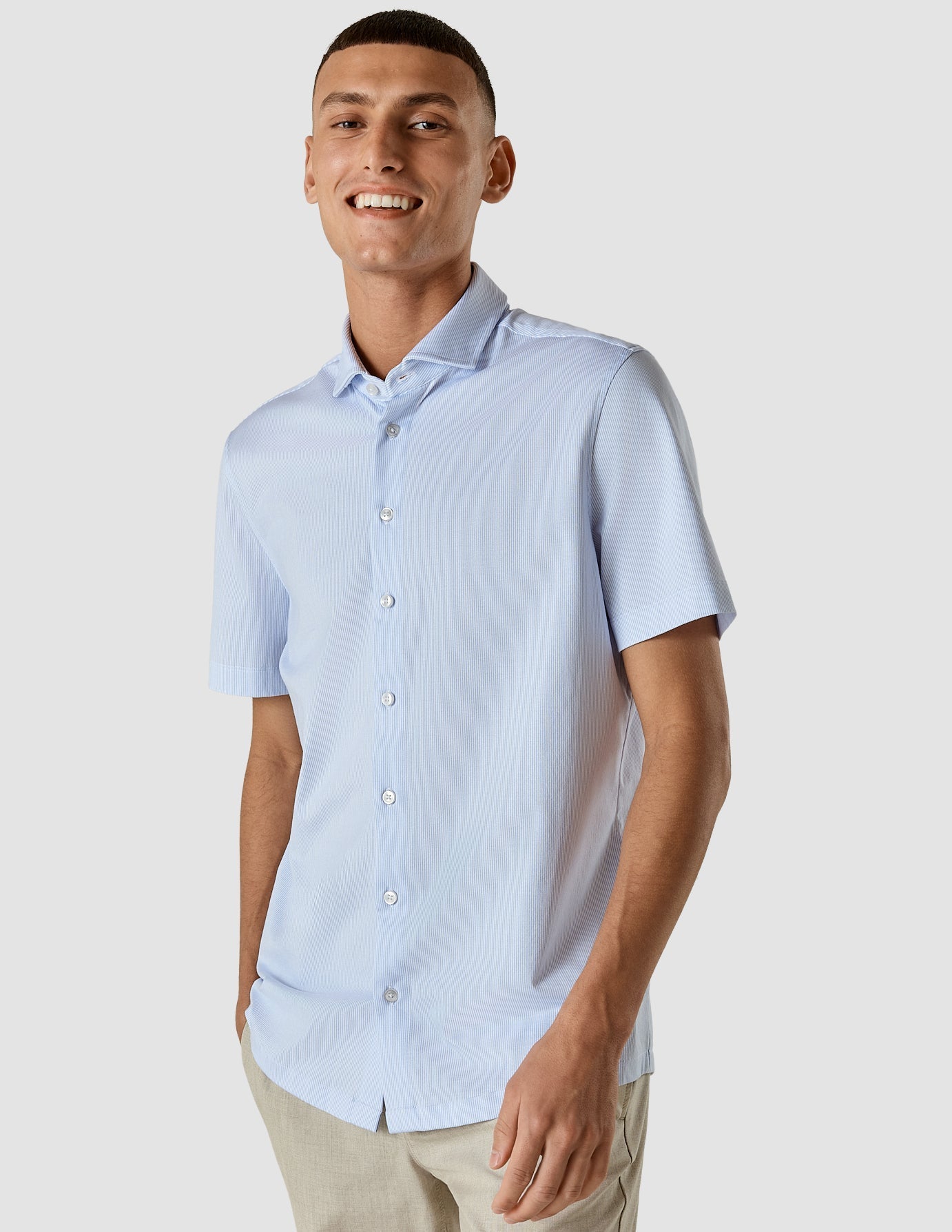 Classic Short Sleeve Shirt Light Blue Stripes