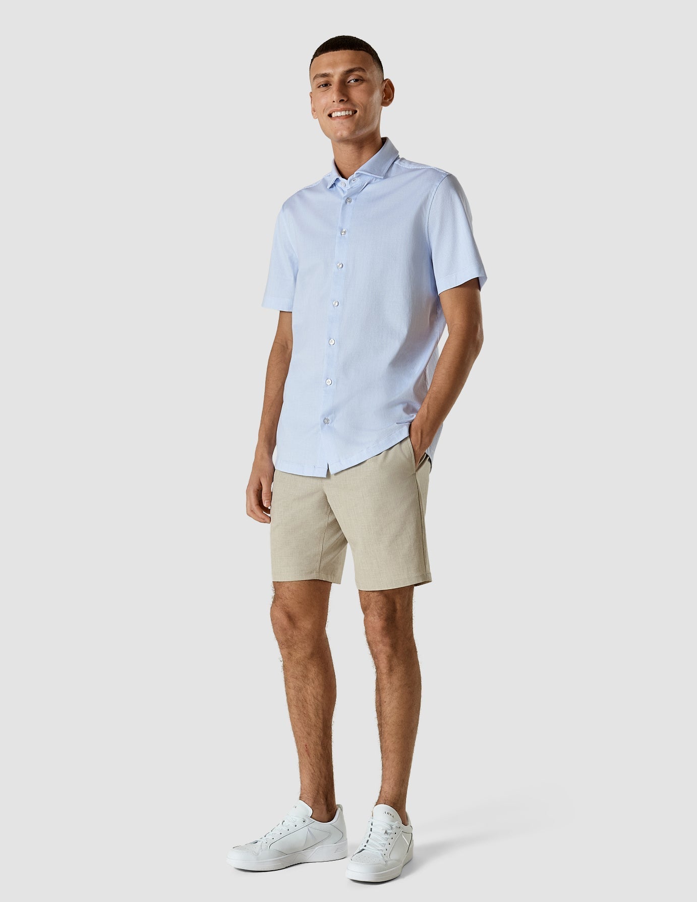 Classic Short Sleeve Shirt Light Blue Stripes