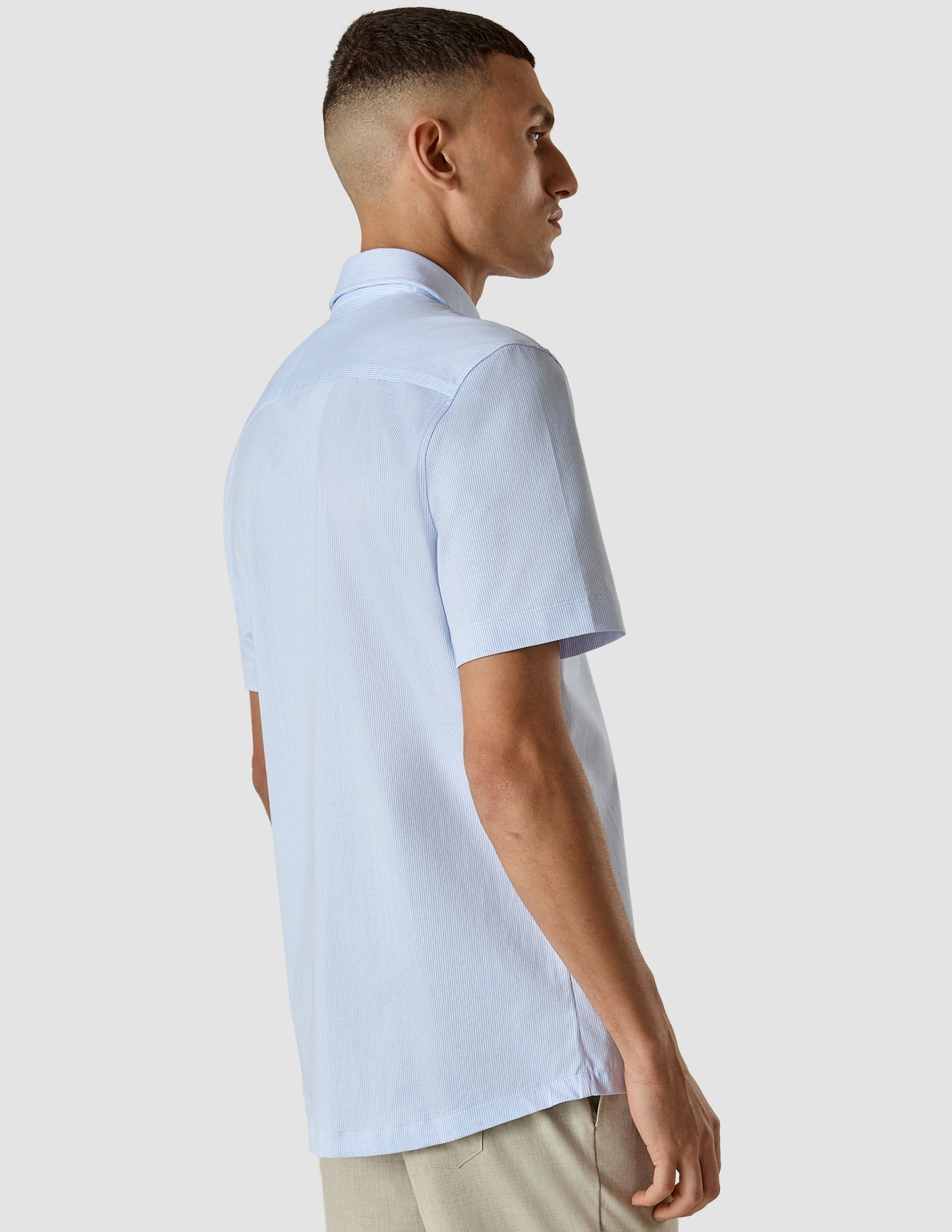 Classic Short Sleeve Shirt Light Blue Stripes