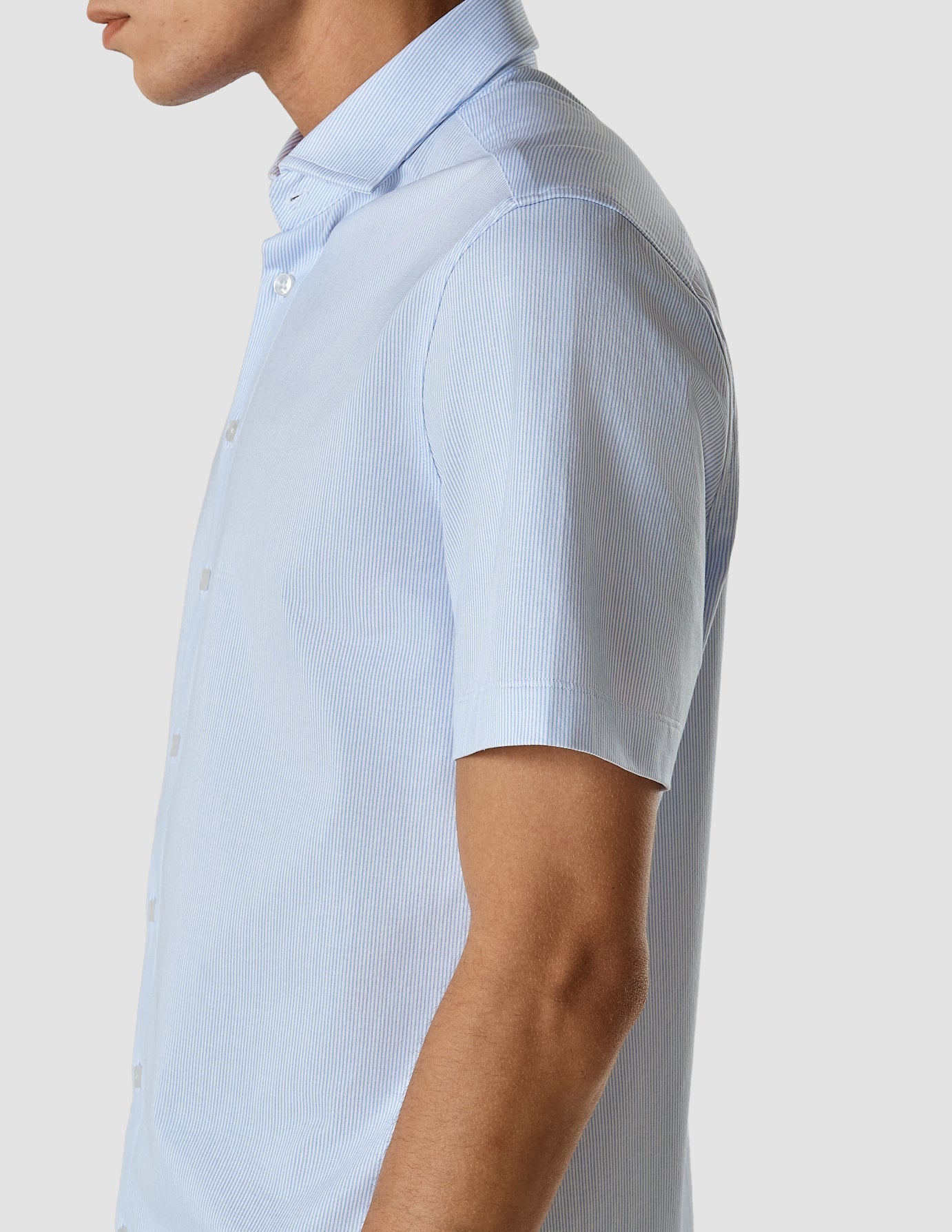Classic Short Sleeve Shirt Light Blue Stripes