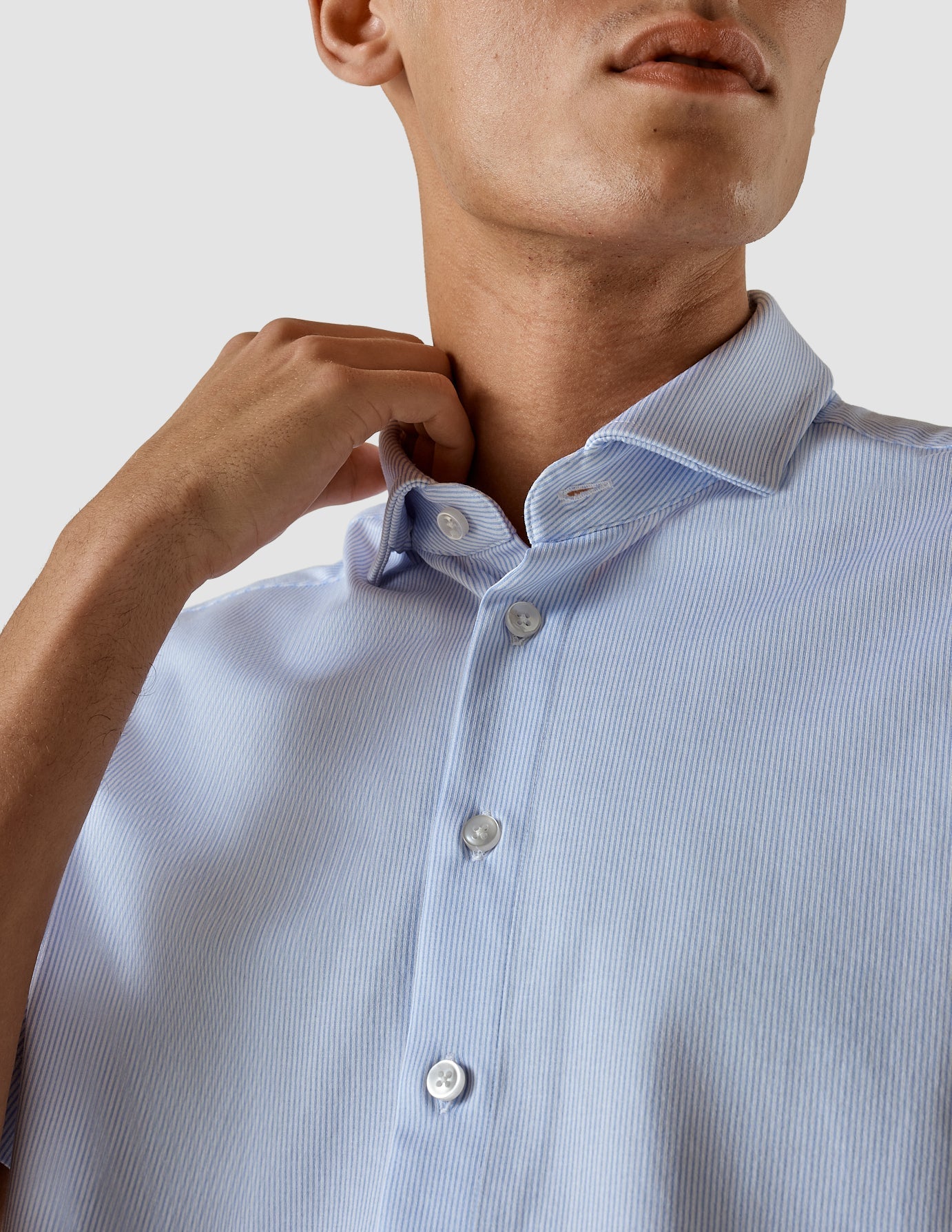 Classic Short Sleeve Shirt Light Blue Stripes